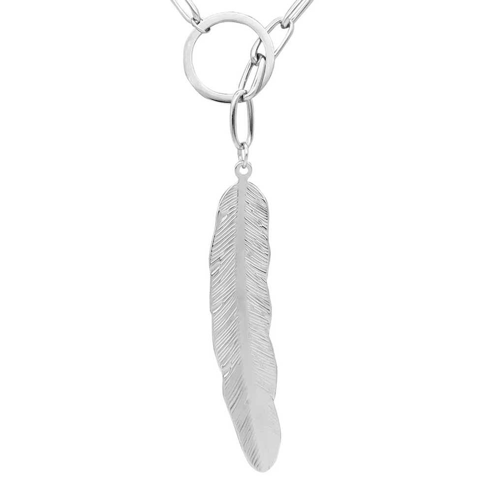 Mixed Chain Feather Lariat Layered Necklace